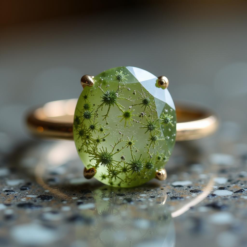 moss diamond ring with intricate inclusions