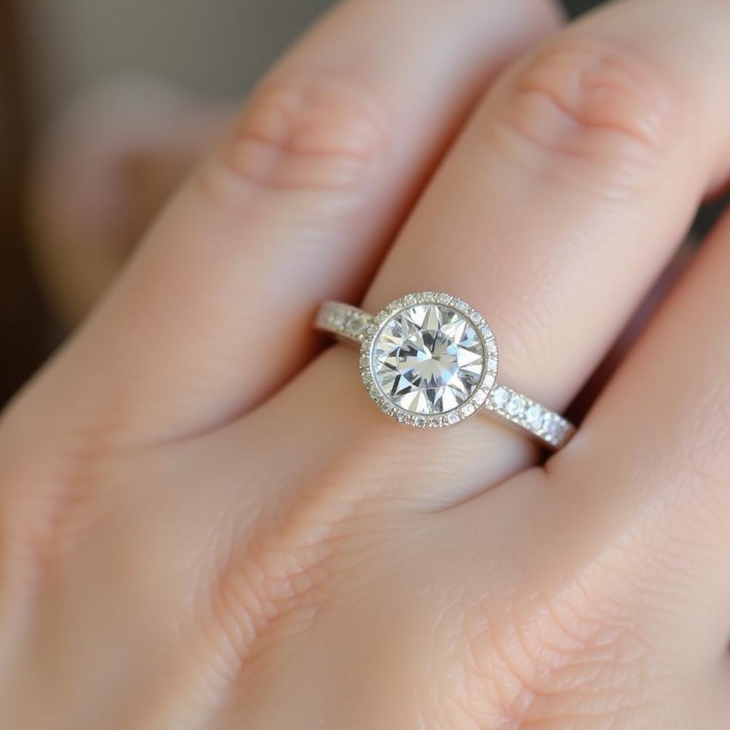 moss diamond ring with a simple bezel setting