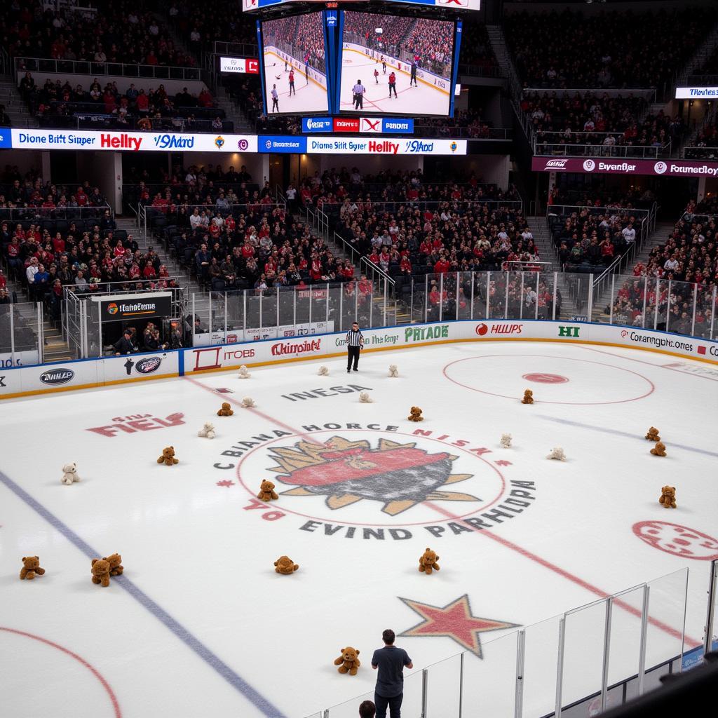 Stuffed bears on the hockey rink