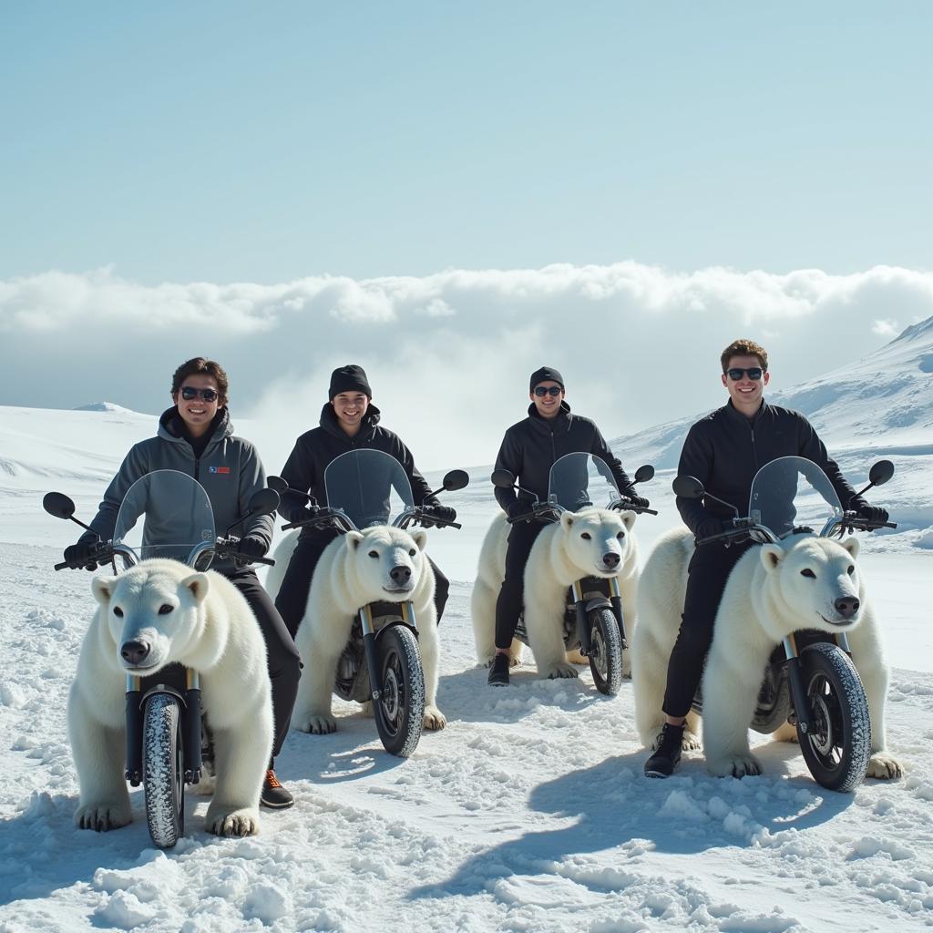 Nhóm bạn cùng nhau du lịch bằng polar bear motorcycle