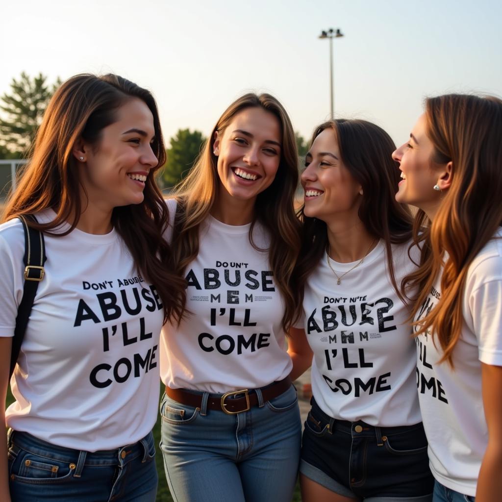 Nhóm bạn trẻ năng động trong chiếc áo "Don't Abuse Me, I'll Come"