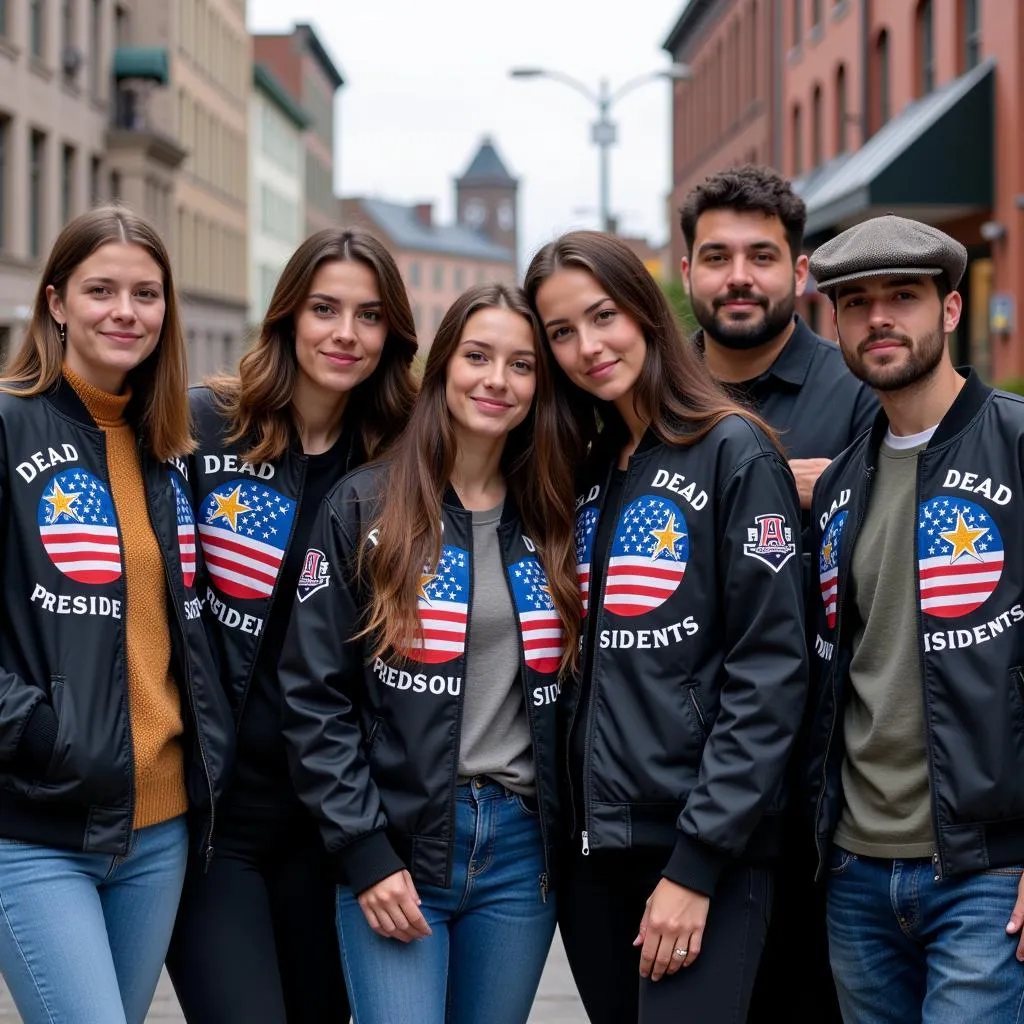 Group of friends wearing Dead Presidents Jackets