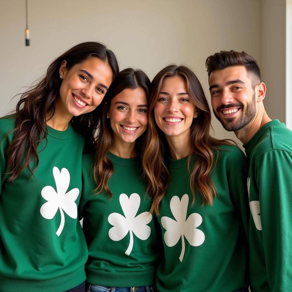 Nhóm Bạn Trẻ Mặc Ireland Crewneck Chụp Ảnh Cùng Nhau