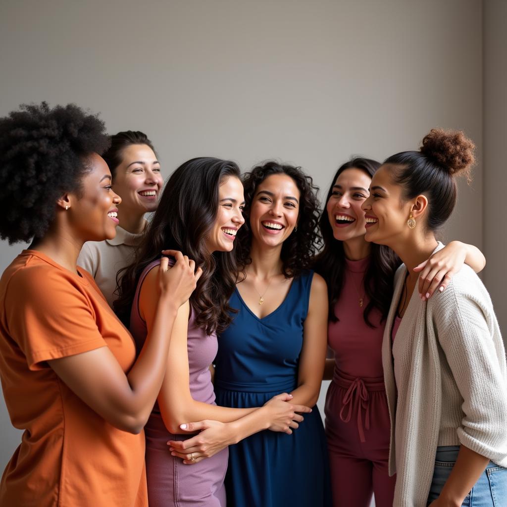 Group of breast cancer patients posing for a photo shoot together