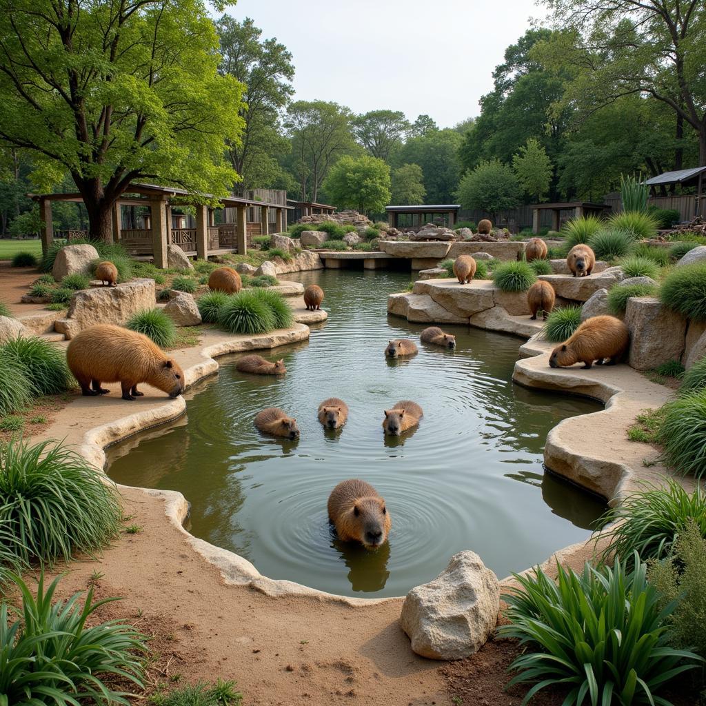 Capybara Social Group in Enriched Habitat