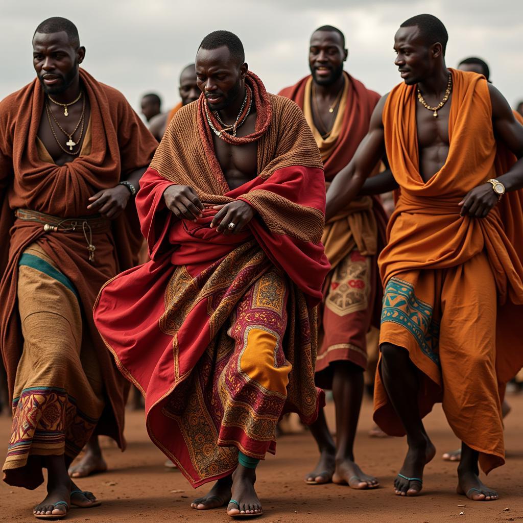 Ethiopian men performing in traditional attire