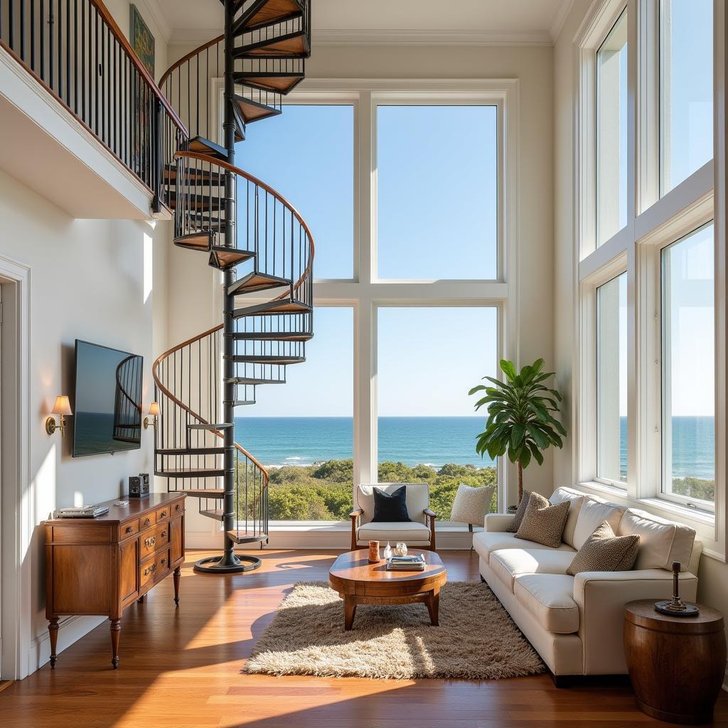 Luxurious interior of a converted lighthouse tower