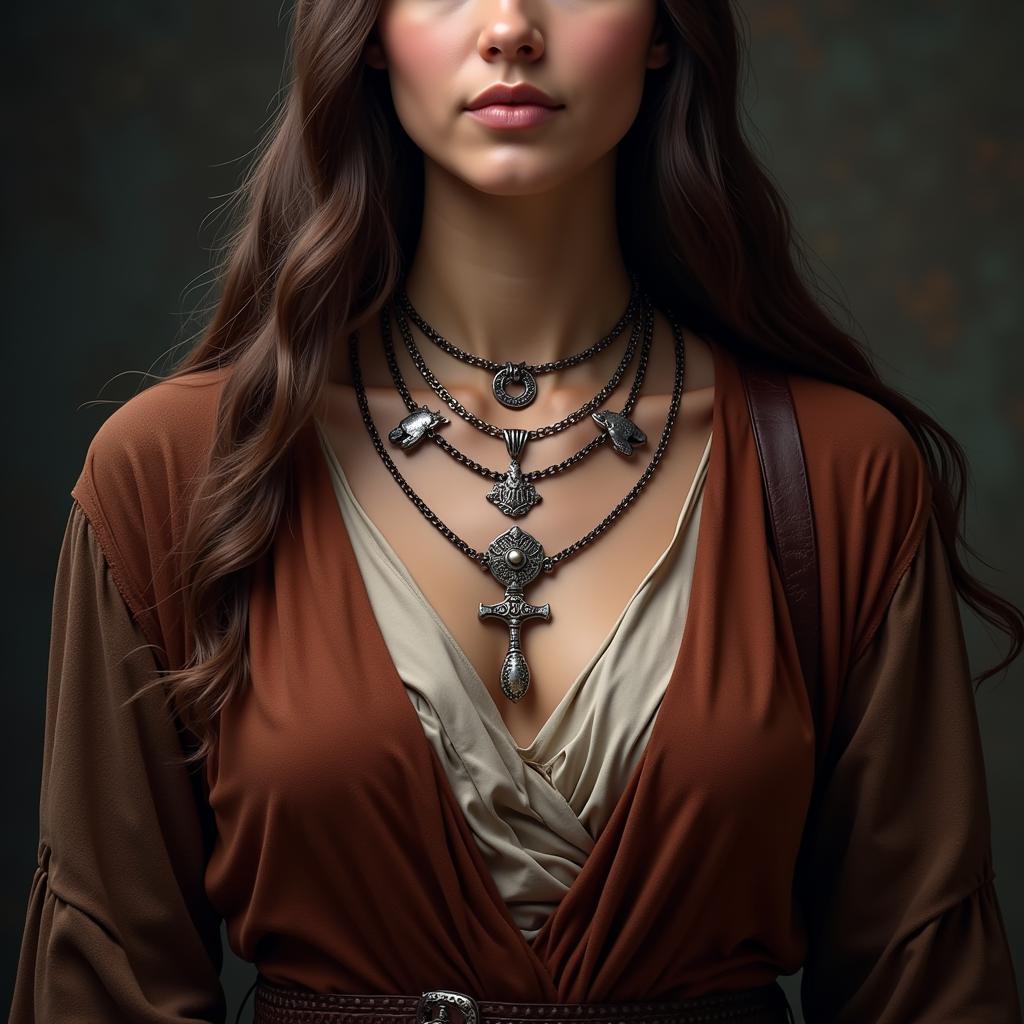 Norse pagan necklace worn by a Viking woman