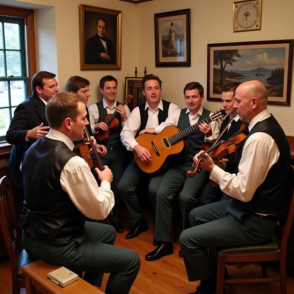 A group of musicians performing a sea shanty