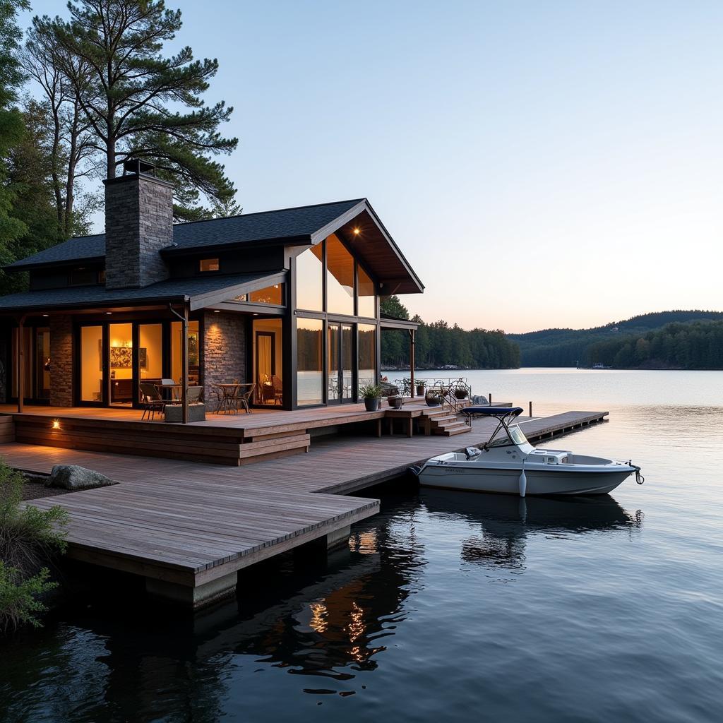 North Long Lake homes for sale: a contemporary lake house with a private dock