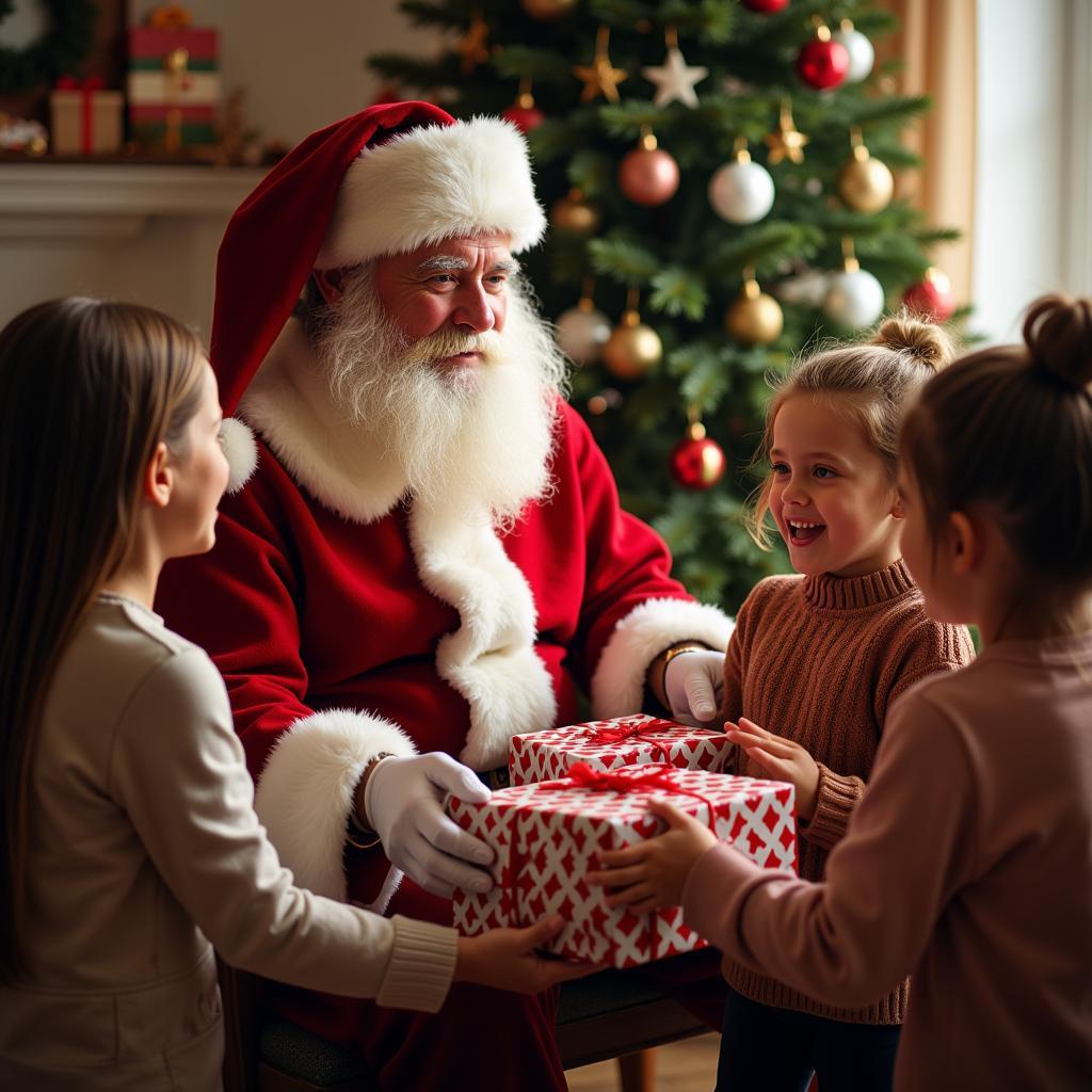 Santa Claus giving gifts to children