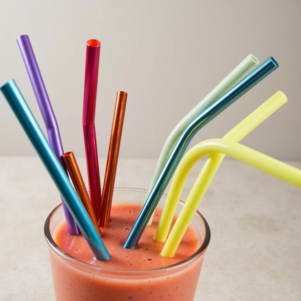 Metal smoothie straws in various colors and finishes.