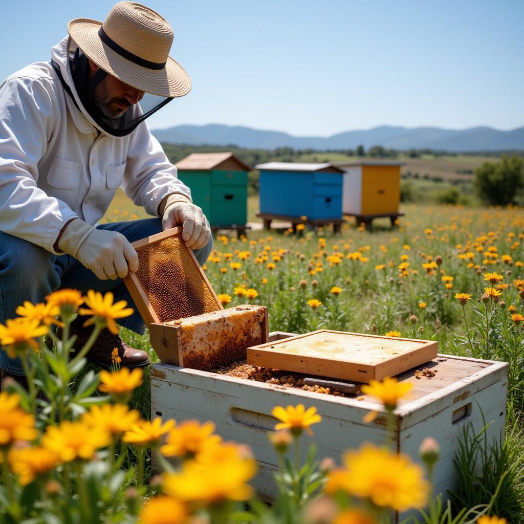 Ong Nông Thu Hoạch Mật Ong Trắng Sardinia