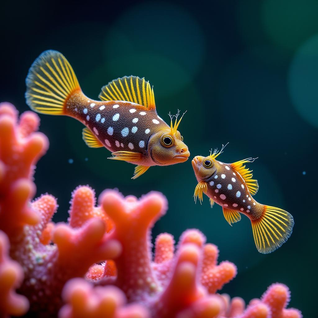 Pair of Madagascar Spotted Croucher Gobies near coral