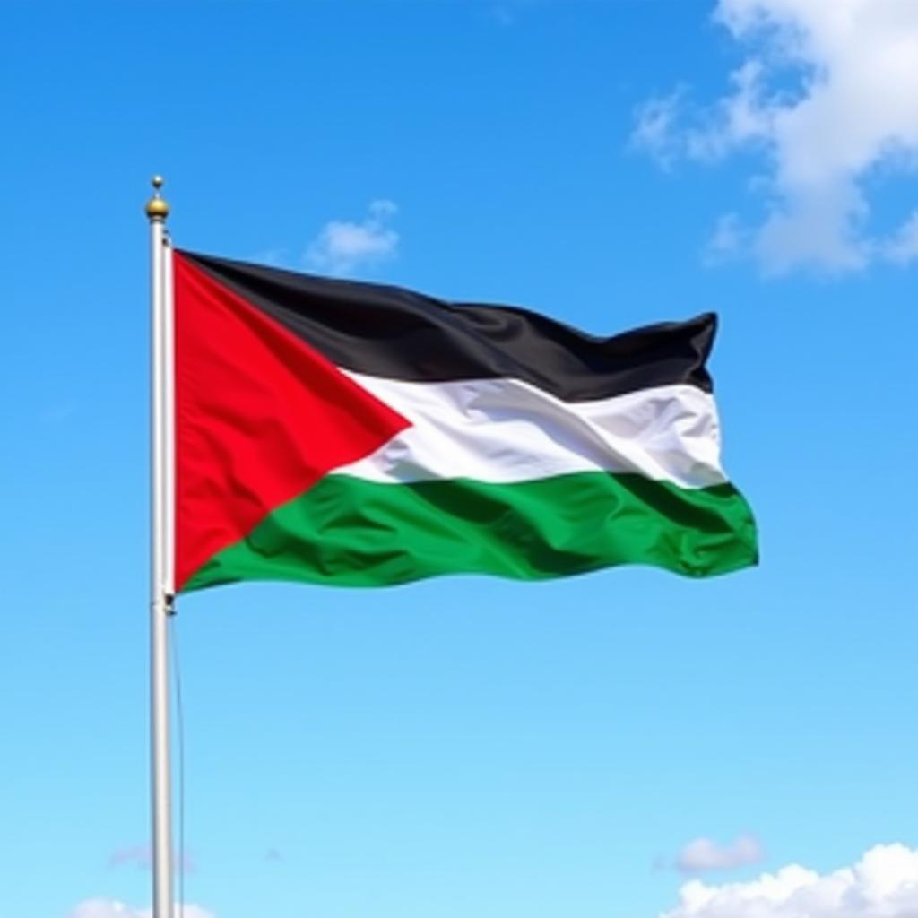 Palestinian national flag waving in the wind