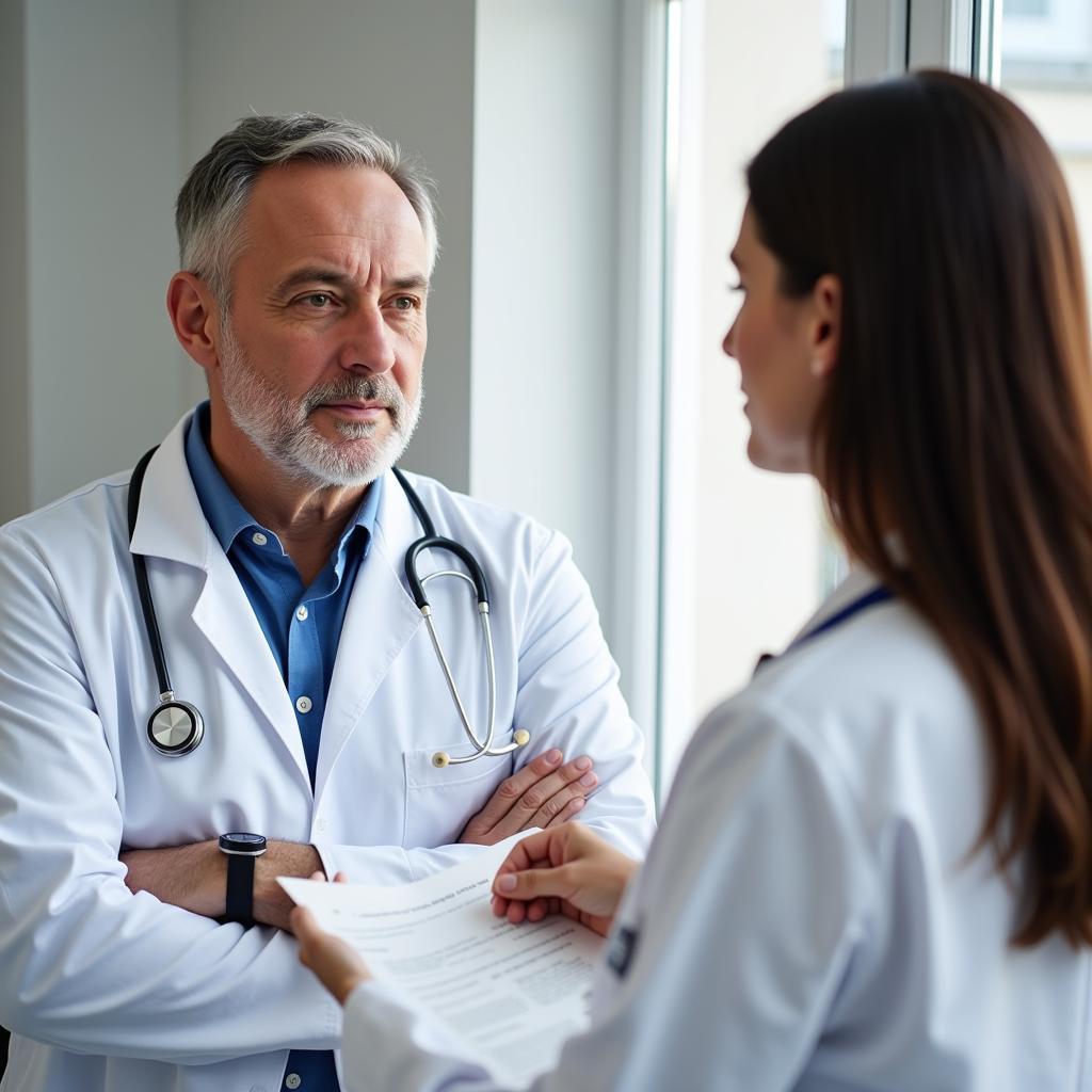 Patient asking doctor questions about participating in a clinical trial