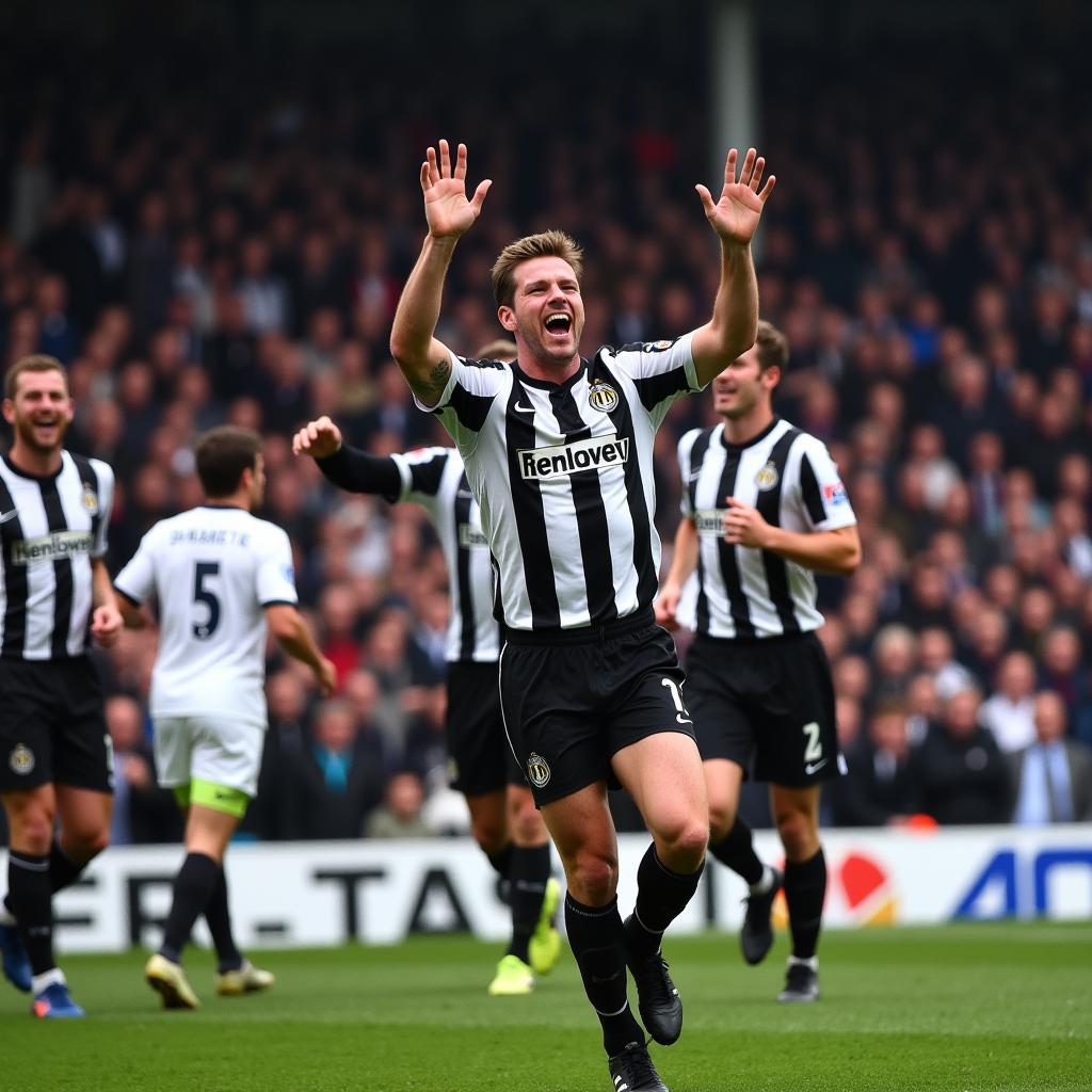 Peter Beardsley ăn mừng bàn thắng trong màu áo Newcastle