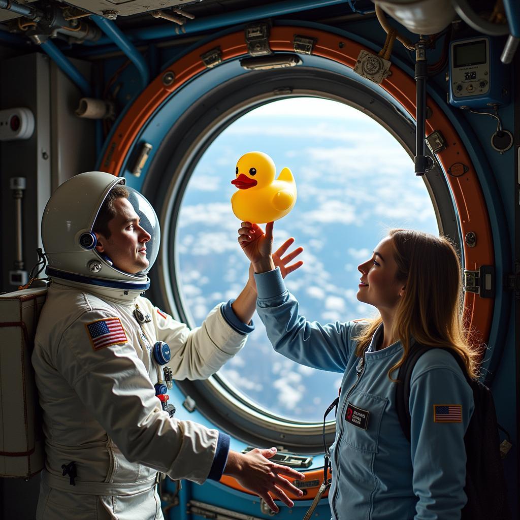 Astronaut with Rubber Duck on the ISS