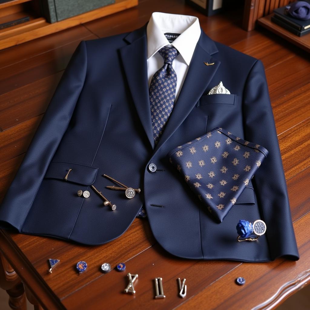 A selection of men's suit accessories like tie clips, pocket squares and cufflinks