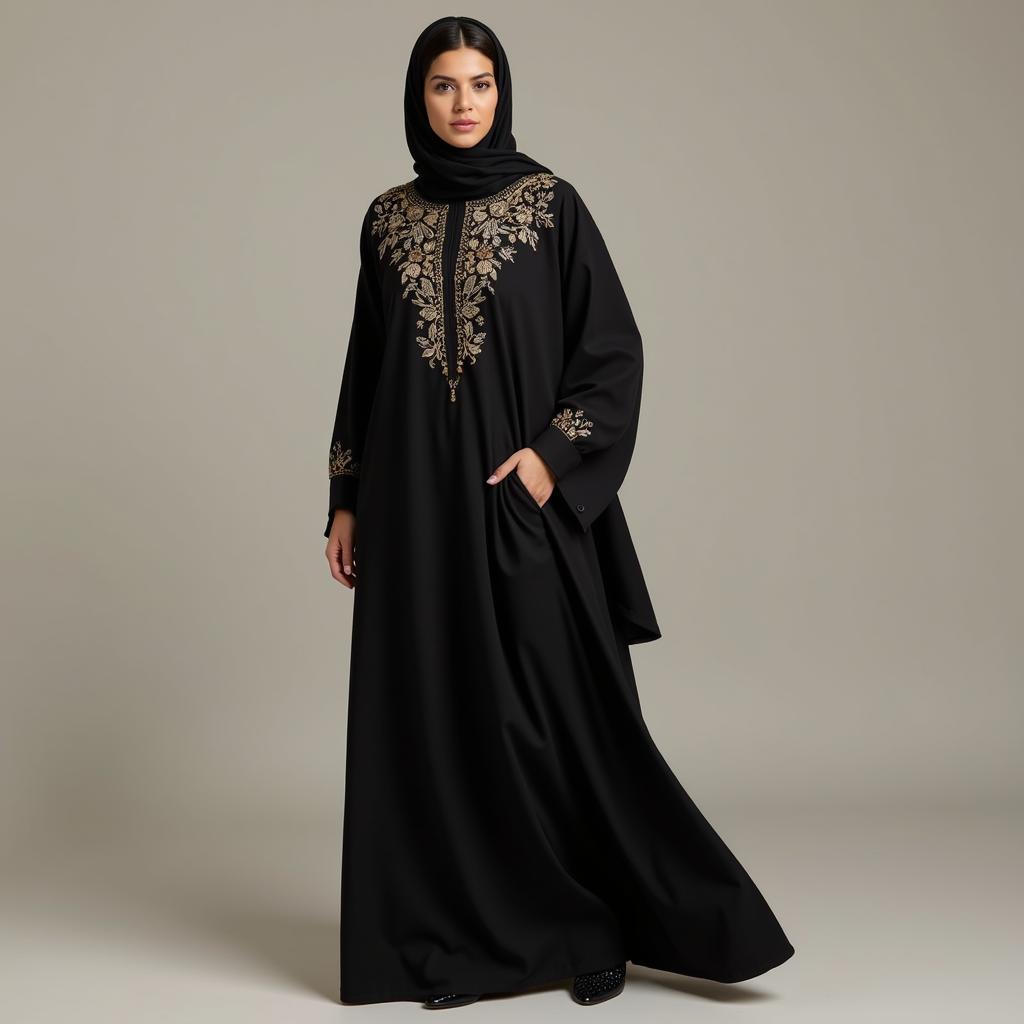 Phụ nữ mặc abaya robes đen truyền thống