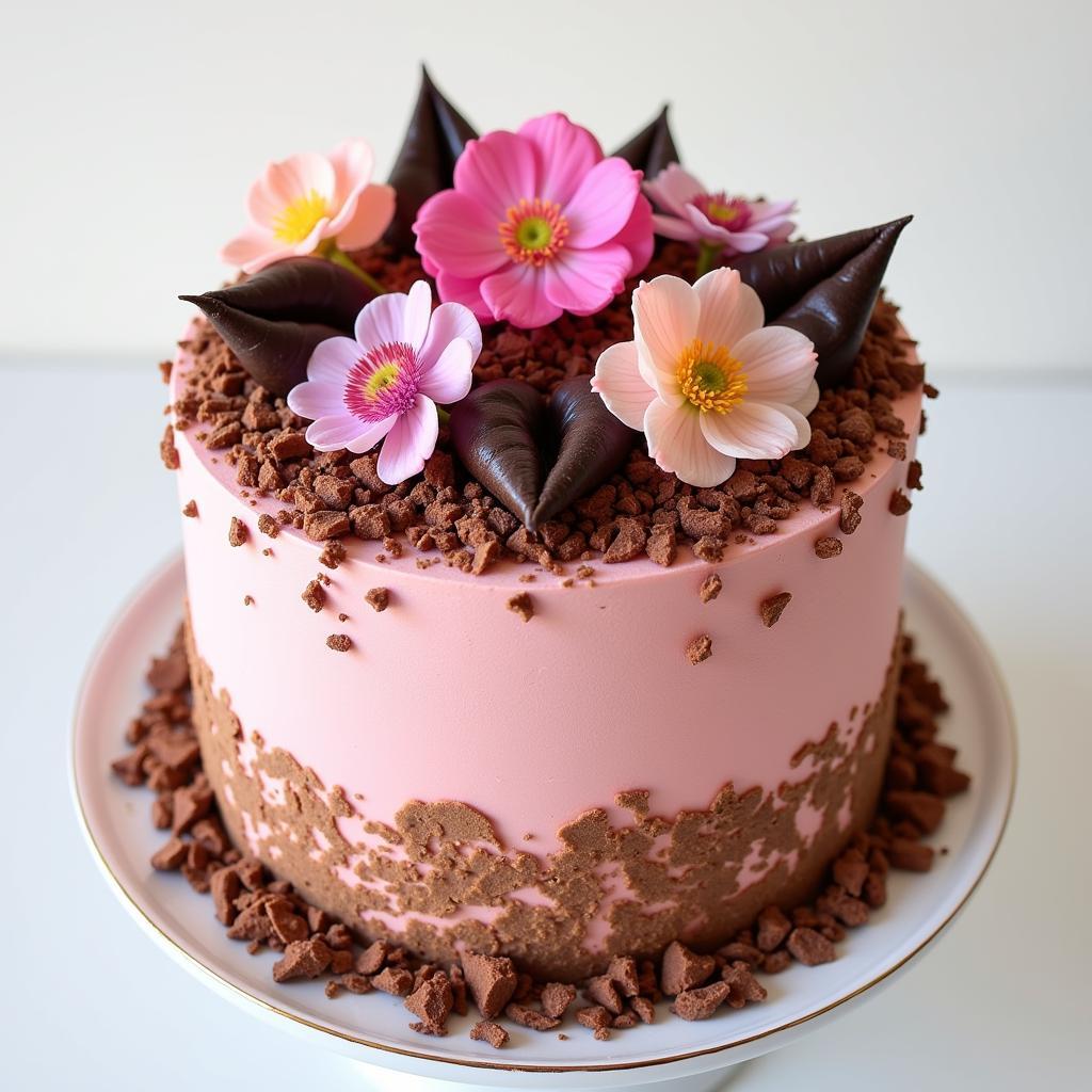 Pink brown cake được trang trí đẹp mắt