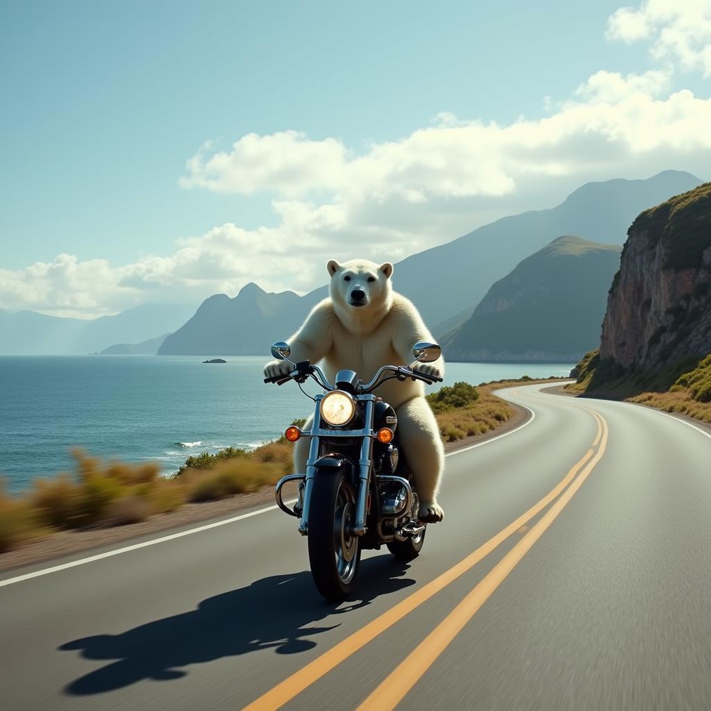 Chiếc polar bear motorcycle vi vu trên cung đường ven biển thơ mộng