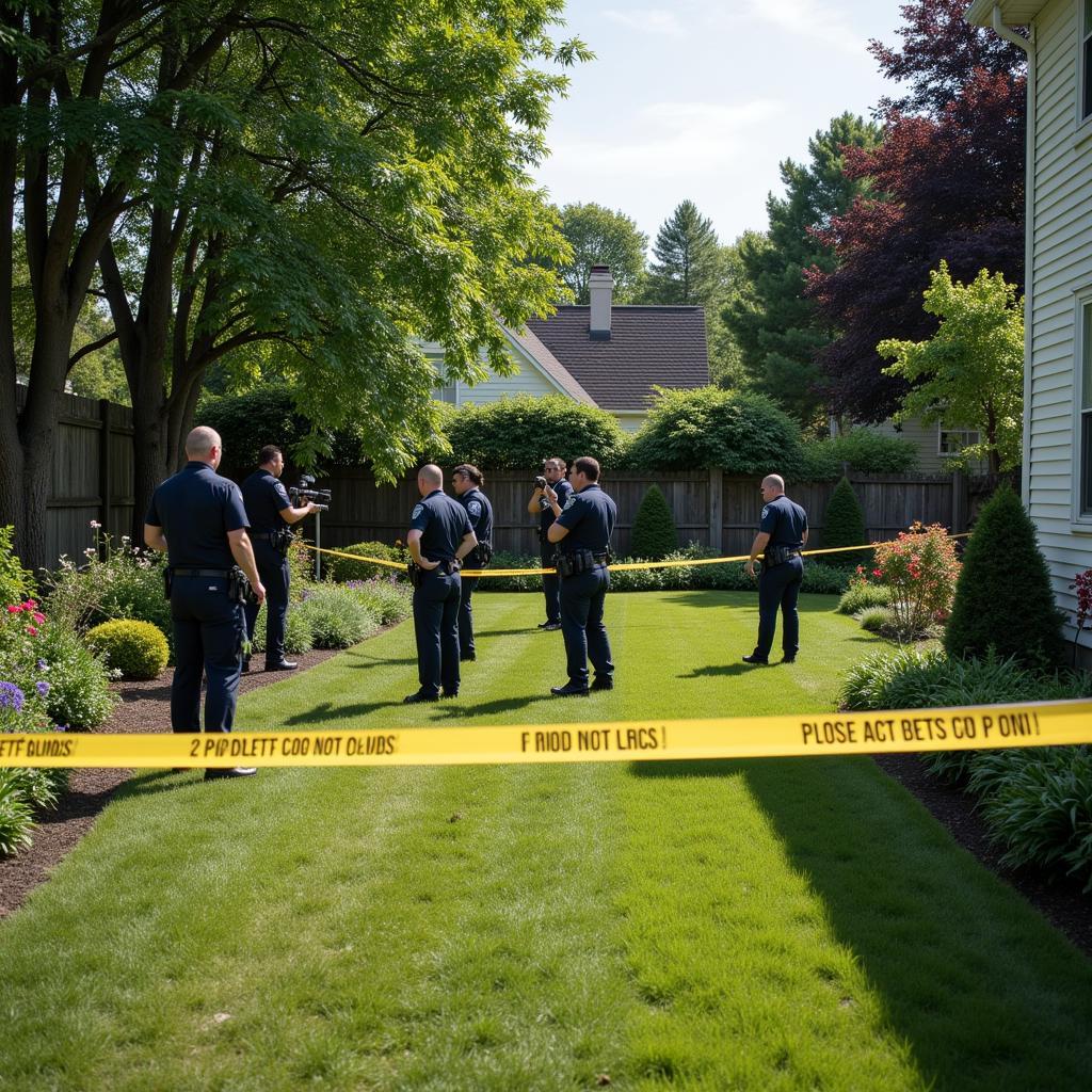 Police meticulously investigating the scene in Anna's backyard