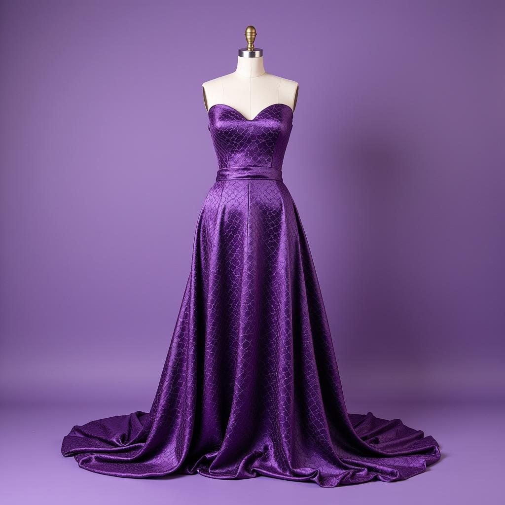 Purple scale fabric draped over a mannequin