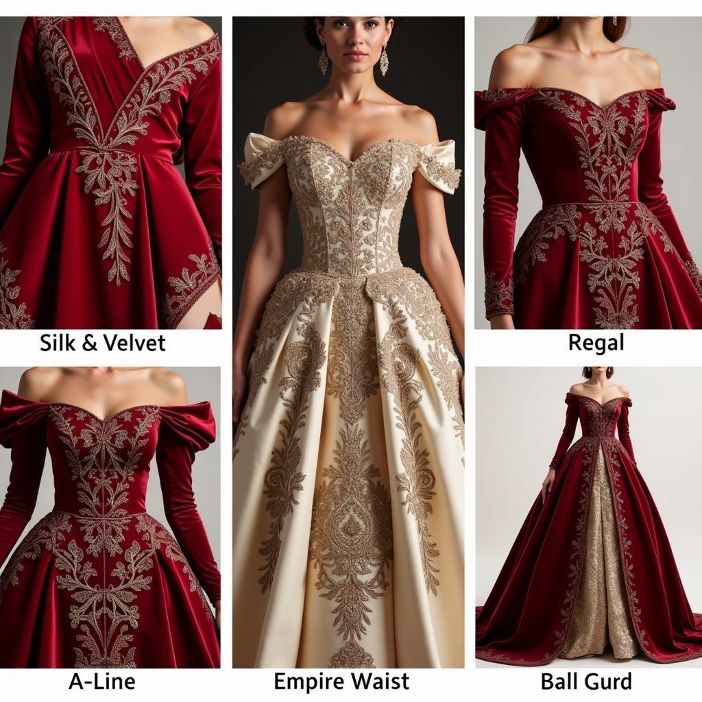 Queen Dress Elements: Fabric, Embroidery, Silhouette