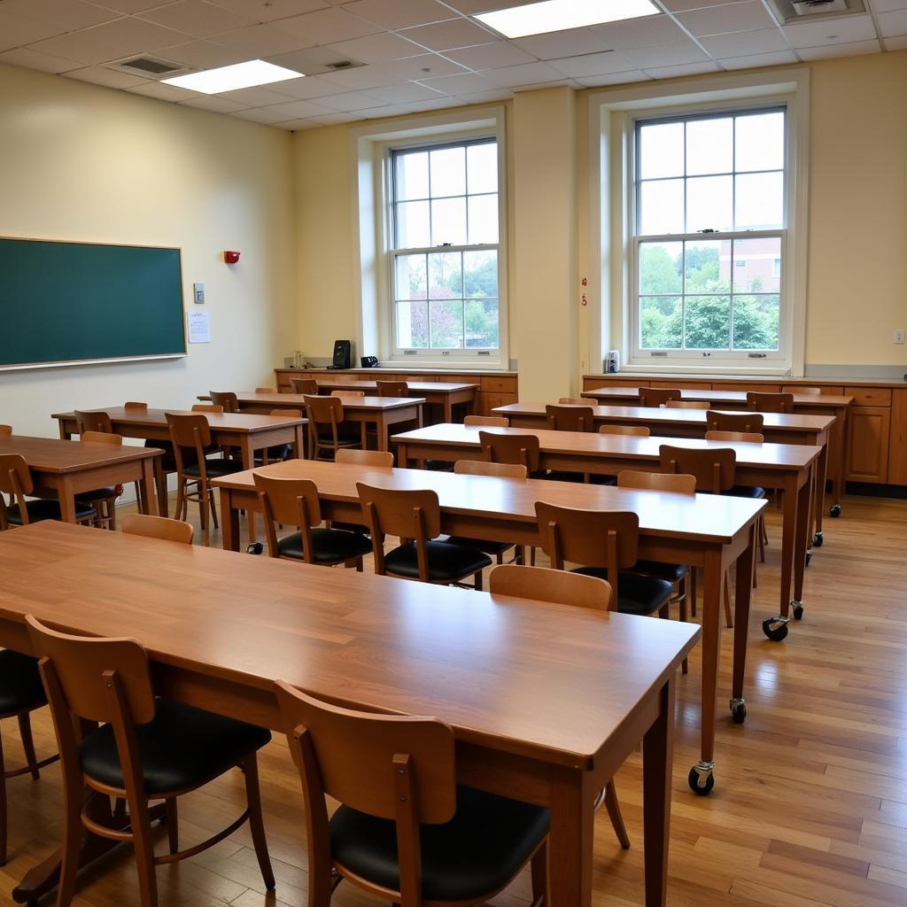 Rectangular high school tables arranged in a classroom setting, ideal for individual and group work