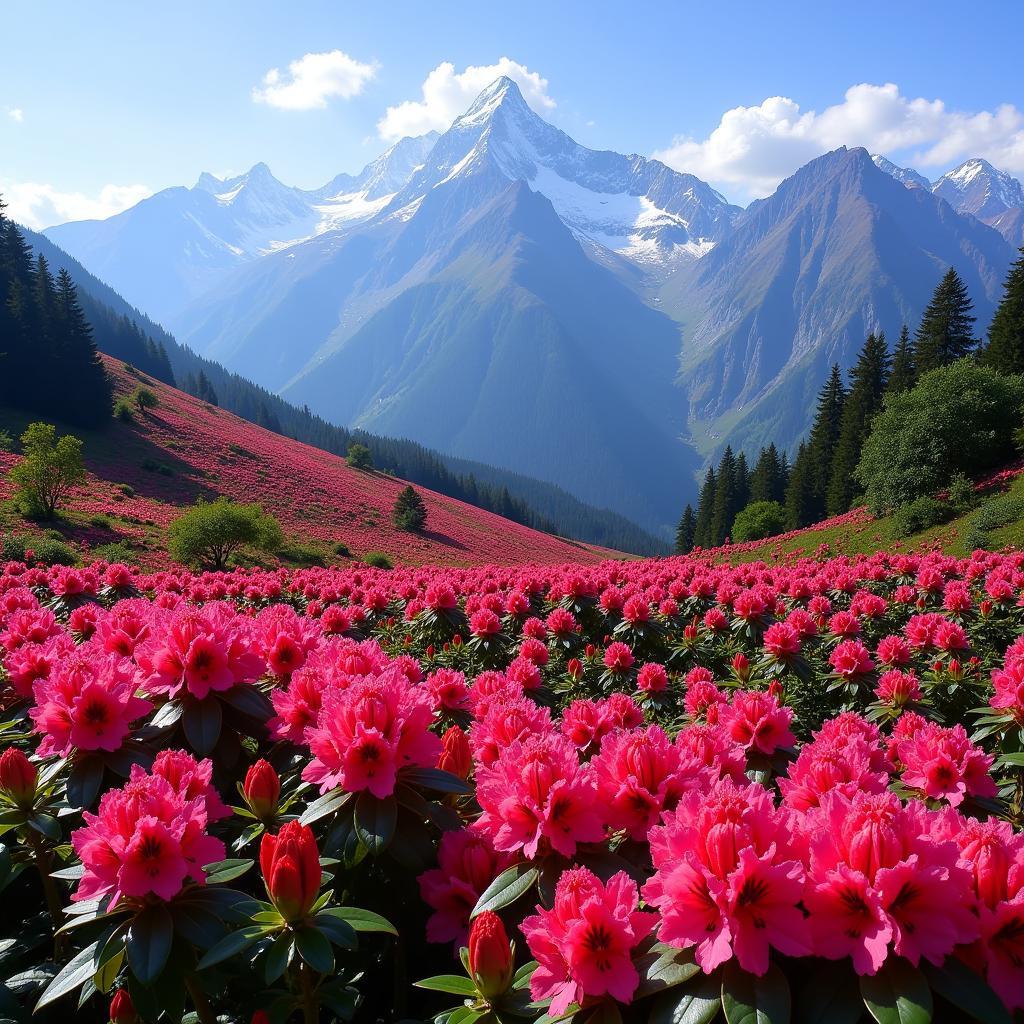 Rhododendron flowers in the Himalayas