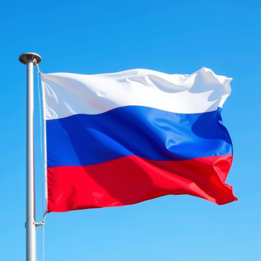 A majestic Russian flag billowing in the wind