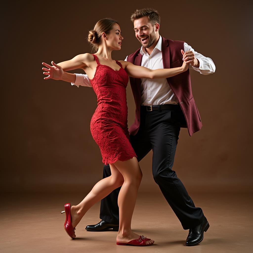 Salsa dancing couple with funny facial expressions