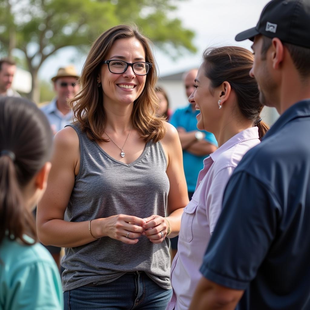 Sarah DeSantis visiting a community impacted by Hurricane Michael