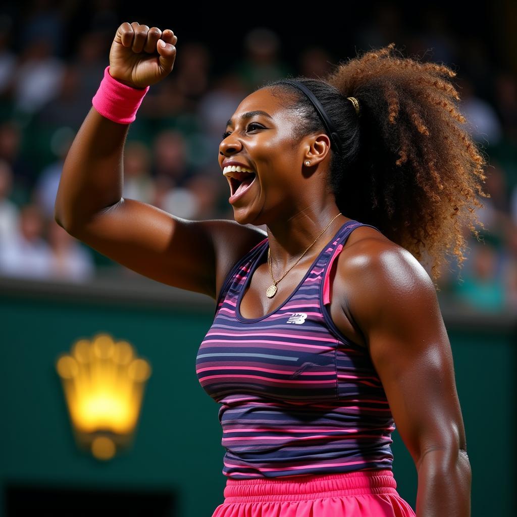 Serena Williams celebrating her victory