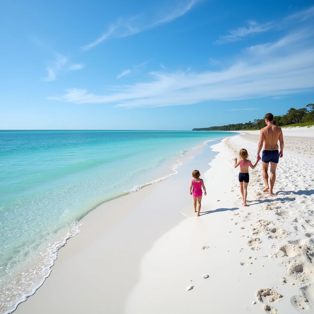 Siesta Key Beach với cát trắng mịn như thạch anh, nước biển trong vắt, rất thích hợp cho gia đình có trẻ em.