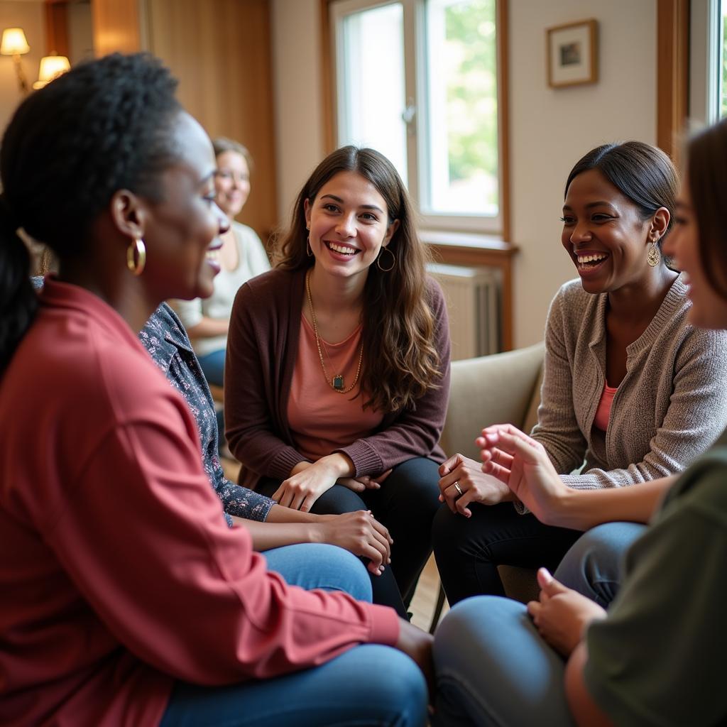 Single mothers connecting at a retreat