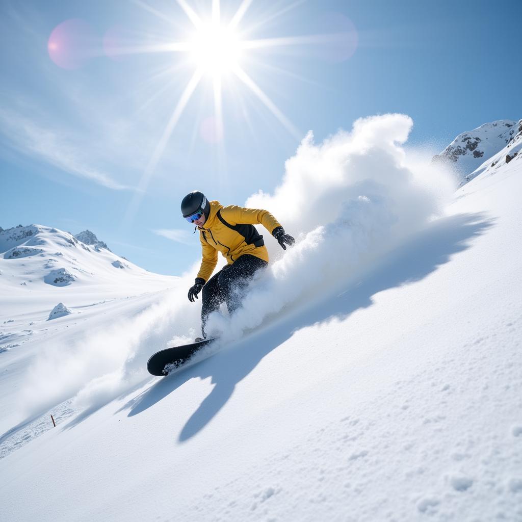 Snowboarder enjoying powder snow near Vienna.