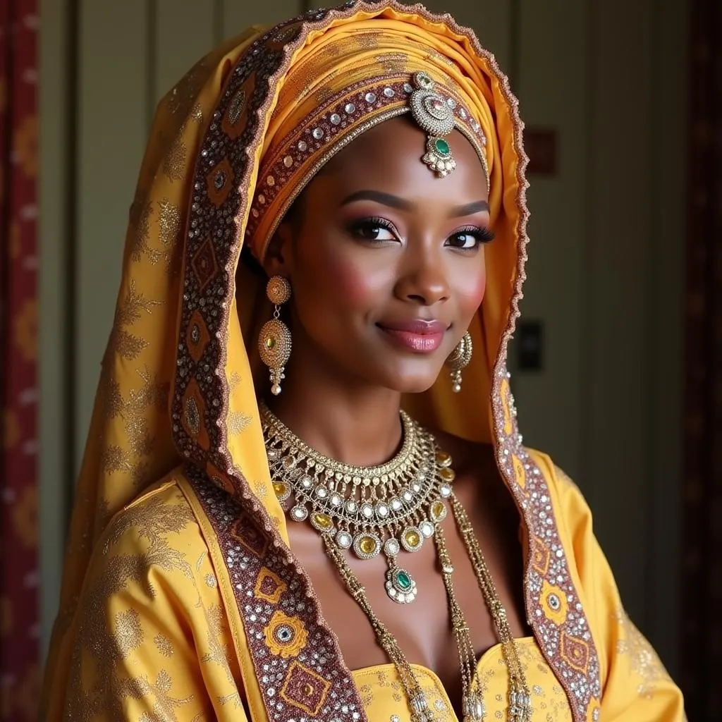 Somali bride adorned in traditional xamar headress