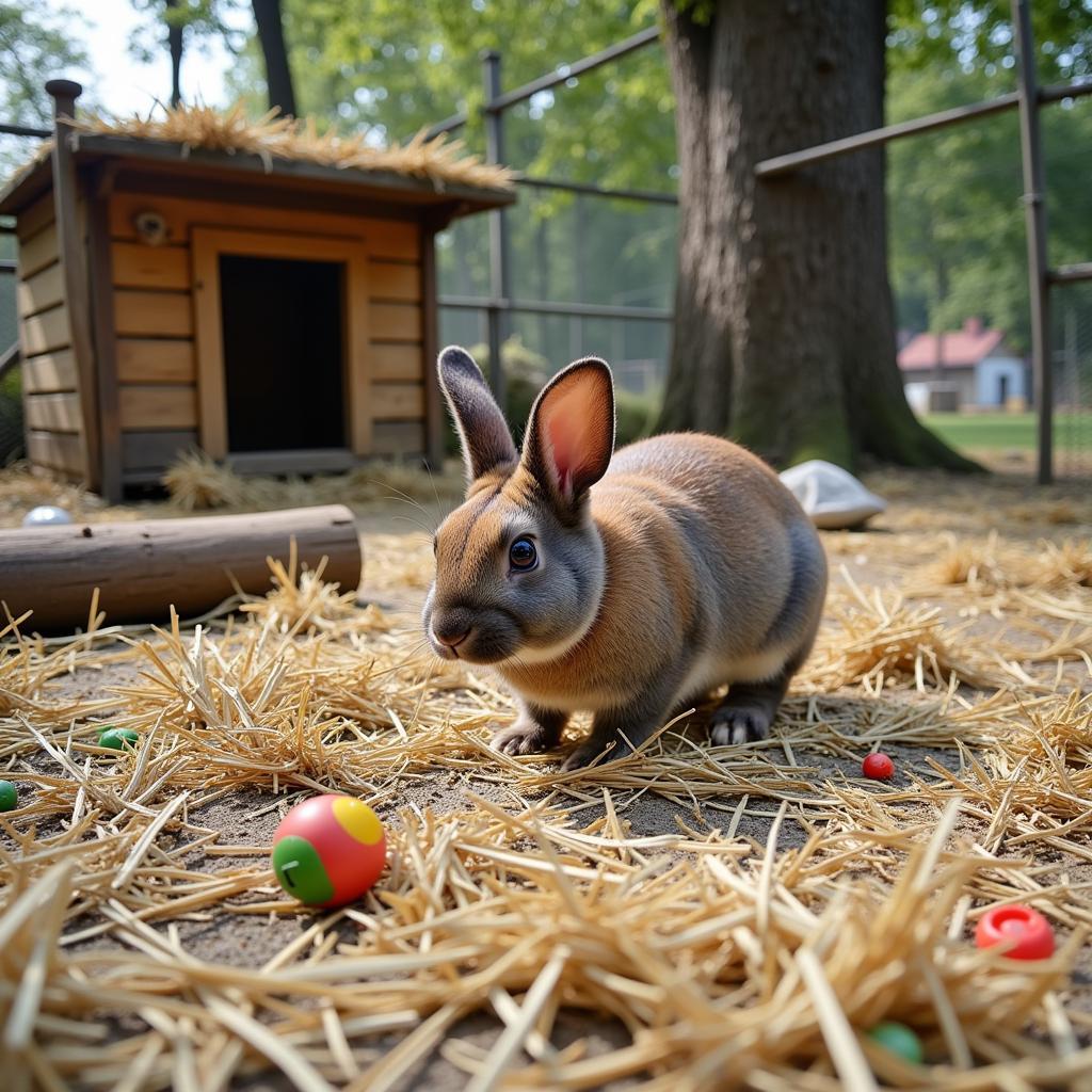 Staffordshire rabbit in outdoor enclosure