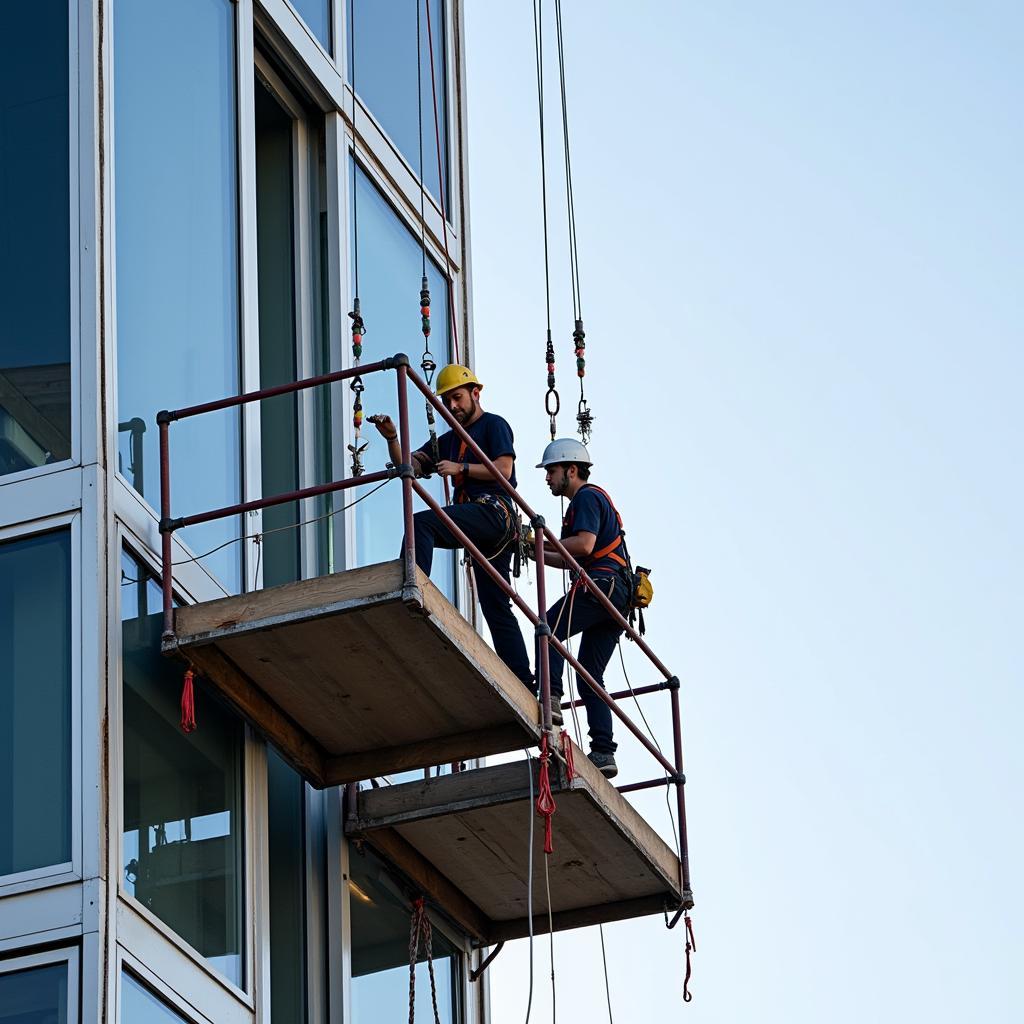 Suspended scaffolding platform for high-rise window cleaning