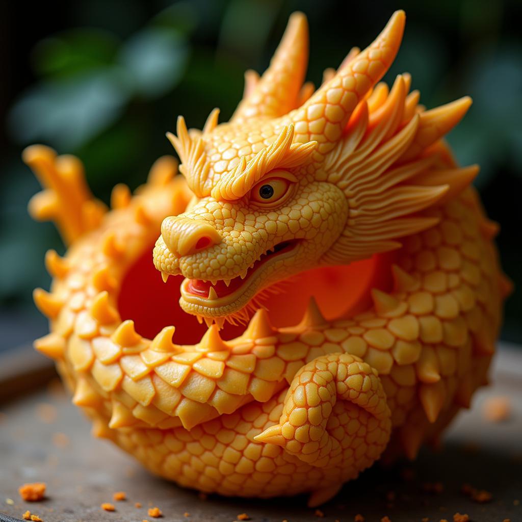 Intricate dragon fruit carving