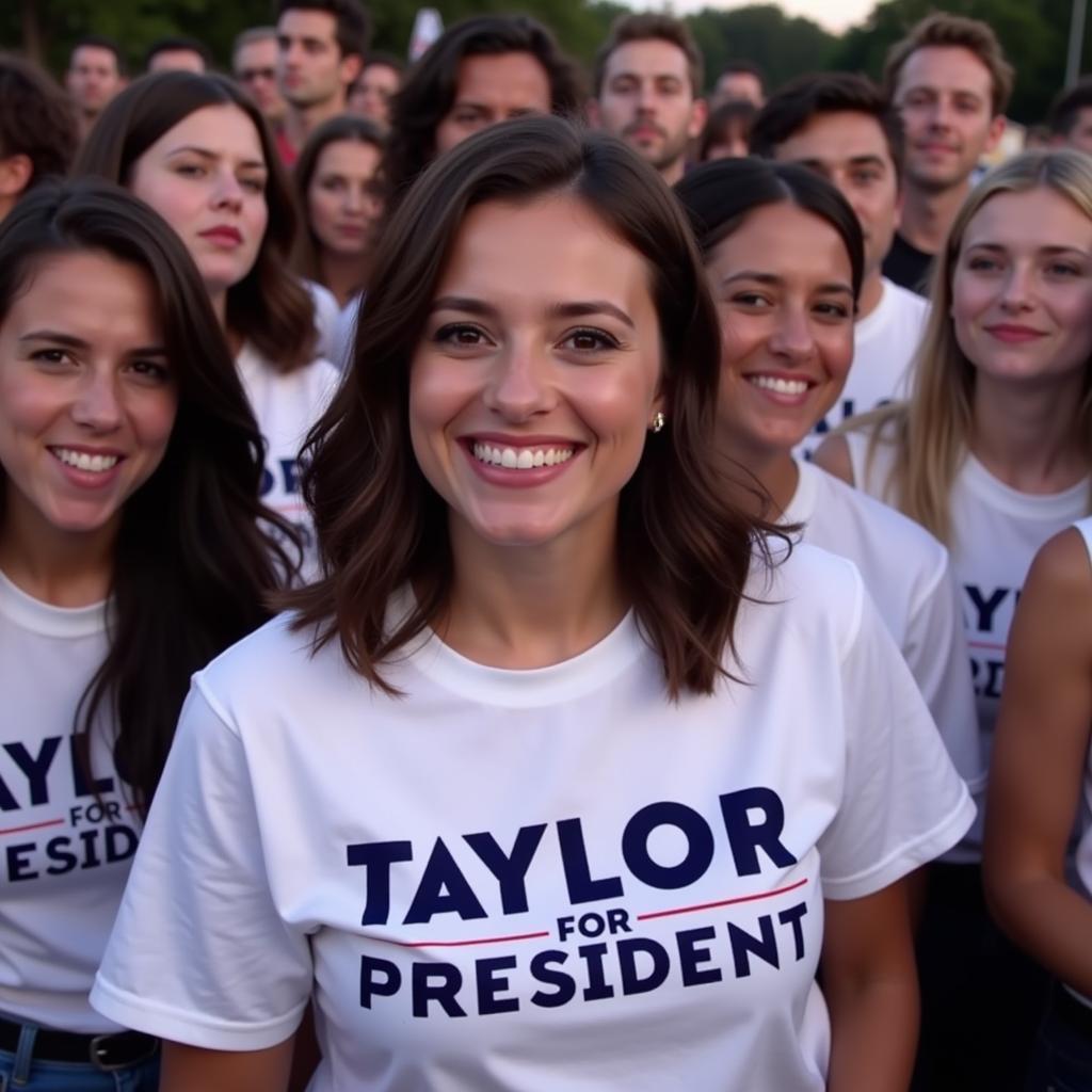 Fans wearing Taylor for President shirts at a rally