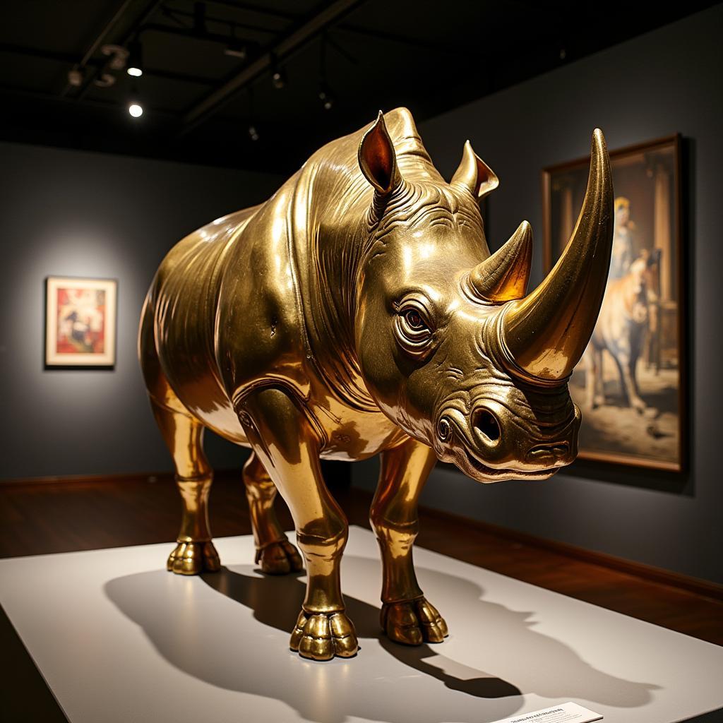 Tê giác đồng Brass Rhinoceros trong triển lãm nghệ thuật