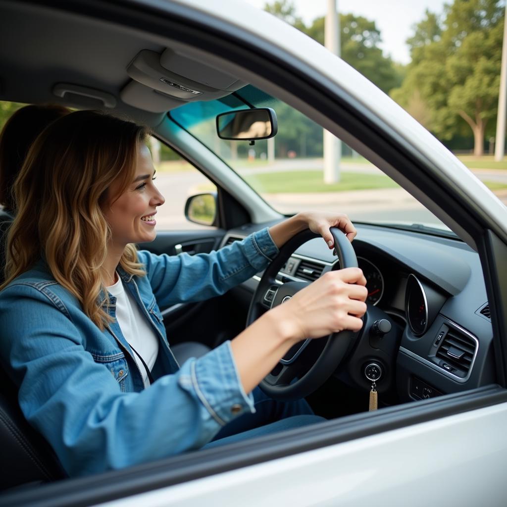 Customer Test Driving a Used Car at LeBlanc Dealership