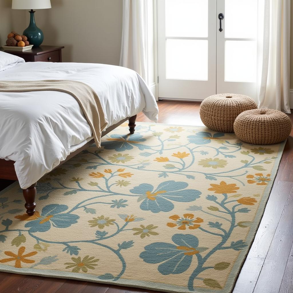 Vintage Scandinavian rug with floral patterns in a bedroom