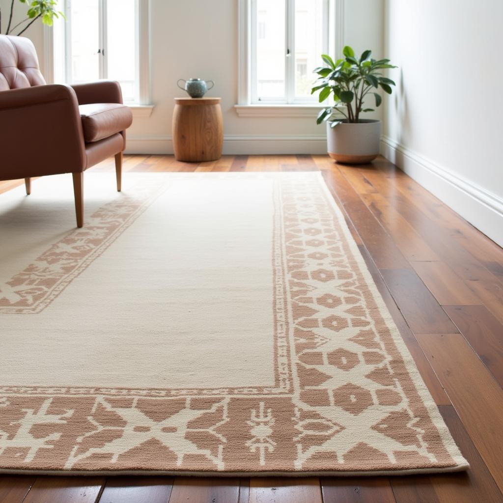 Vintage Scandinavian rug with geometric patterns in a living room