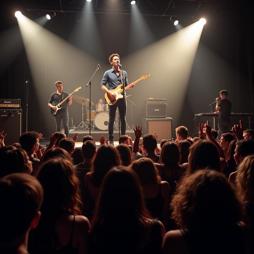 A group of fans at a The 1975 concert, showcasing the strong community spirit fostered by the band's music