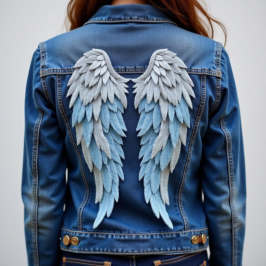 hand embroidered angel wings on a jacket