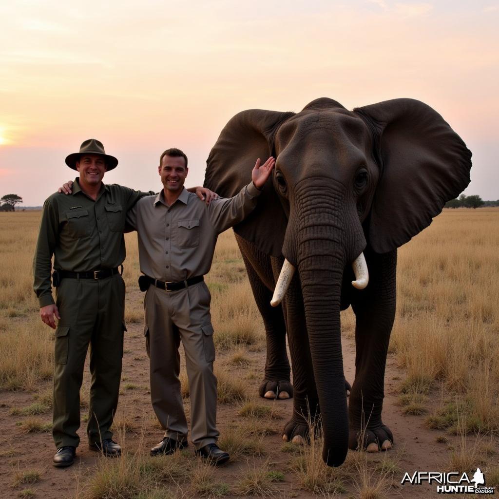 Professional Hunter and Client with Elephant Trophy